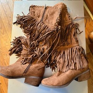 Not Rated Brown Fringe Suede Boots